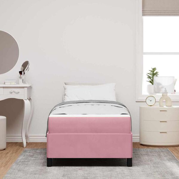 vidaXL Estrutura da Cama com colch&atilde;o Rosa 90 x 200 cm tecido