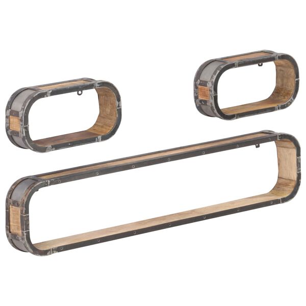 vidaXL 3 pcs conjunto de prateleiras de parede mangueira maciça