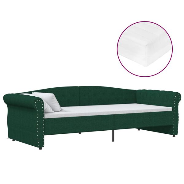 vidaXL Sof&aacute;-cama c/ colch&atilde;o e sa&iacute;da USB 90x200 cm tecido verde-escuro