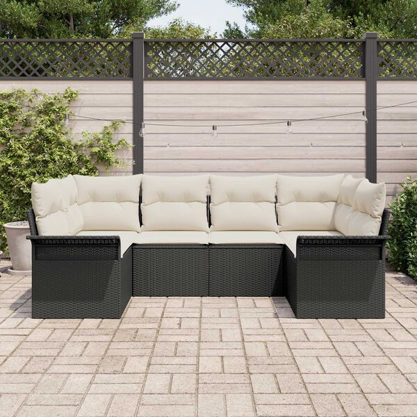 vidaXL Conjunto de Sof&aacute; de Jardim com almofada 6 pcs Preto vime PE