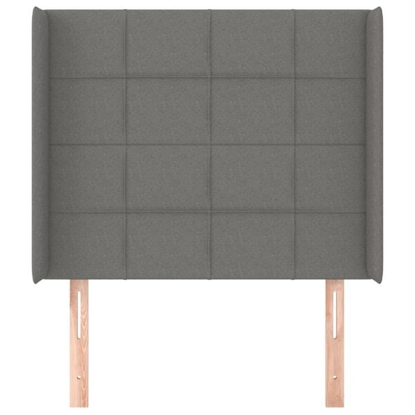 vidaXL Cabeceira cama c/ abas tecido 83x16x118/128 cm cinzento-escuro