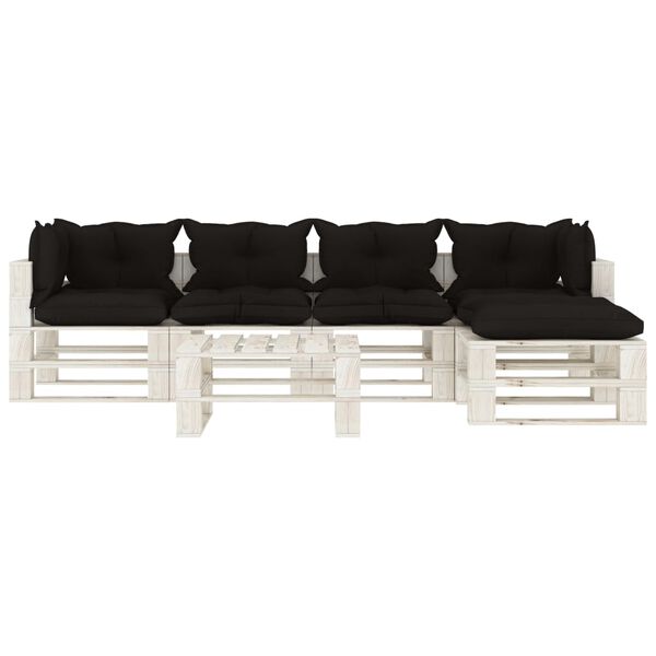 vidaXL 6 pcs conjunto lounge de jardim em paletes c/ almofad&otilde;es preto