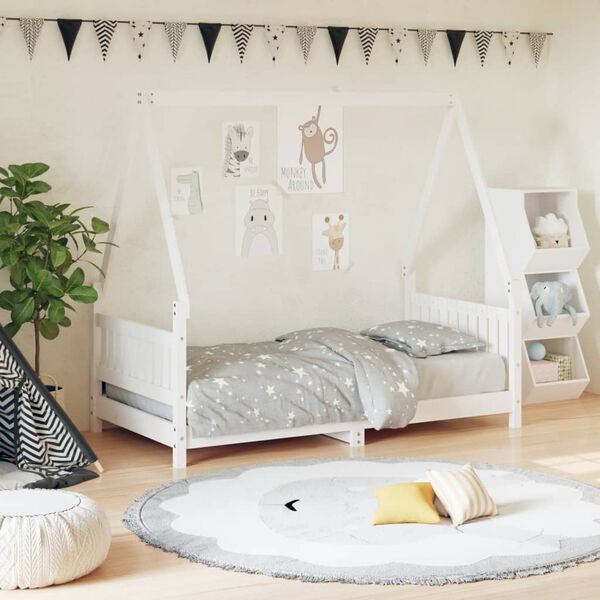 vidaXL Estrutura de cama infantil 80x160 cm pinho maci&ccedil;o branco