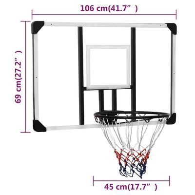 vidaXL Tabela de basquetebol 106x69x3 cm policarbonato transparente