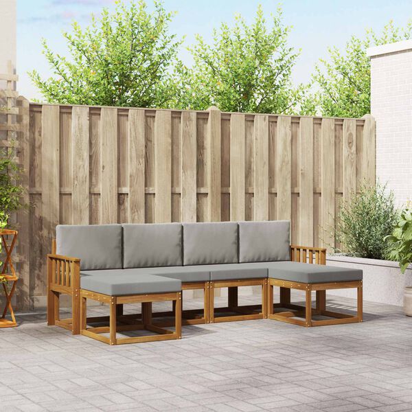 vidaXL Conjunto de Sof&aacute;s para Exterior 6 pcs Cinza Natural e Claro