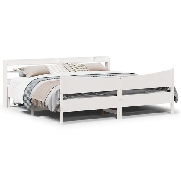vidaXL Estrutura de cama com cabeceira 180x200cm pinho maci&ccedil;o branco