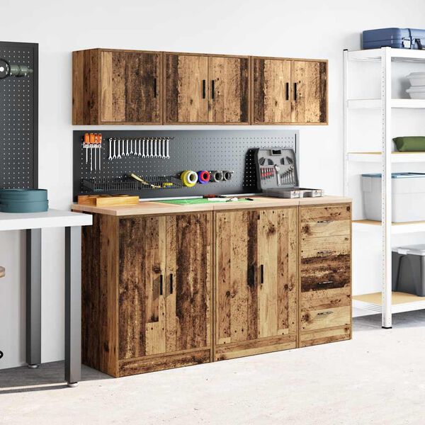 vidaXL Armário de parede da garagem Madeira Velha madeira engenheirada