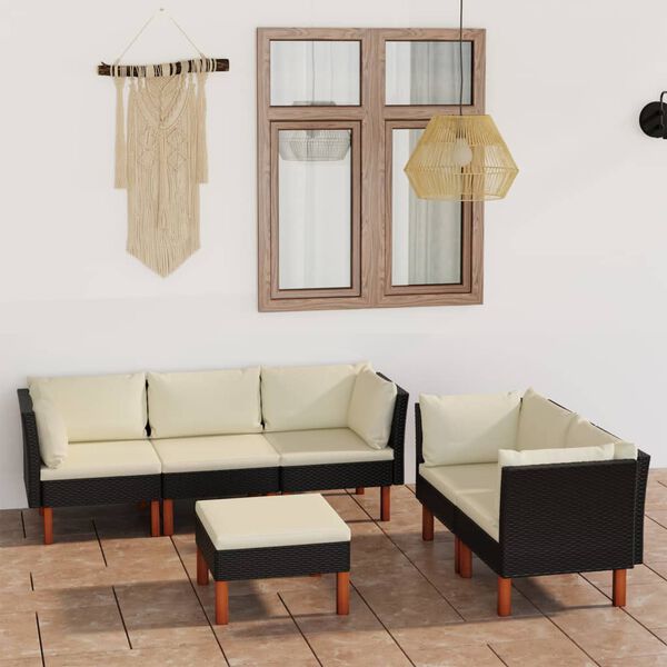 vidaXL 6 pcs conjunto lounge de jardim c/ almofad&otilde;es vime PE preto