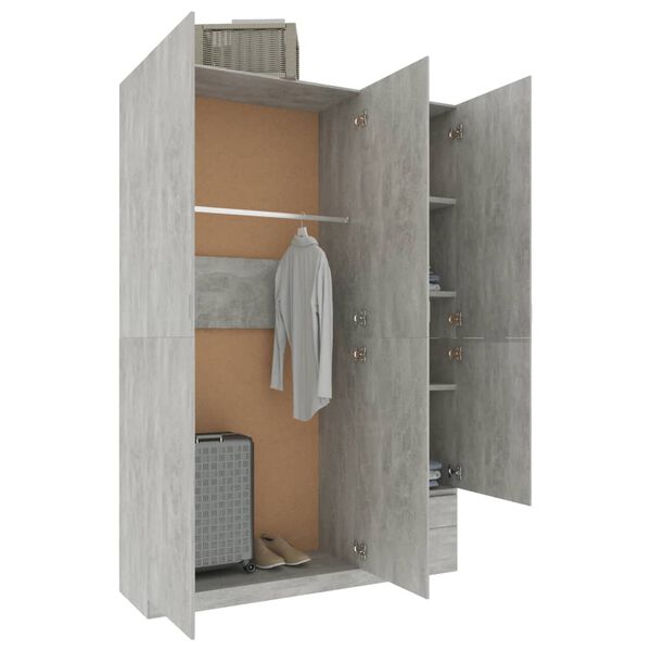 vidaXL Roupeiro 3 portas 120x50x180 cm contraplacado cinzento cimento