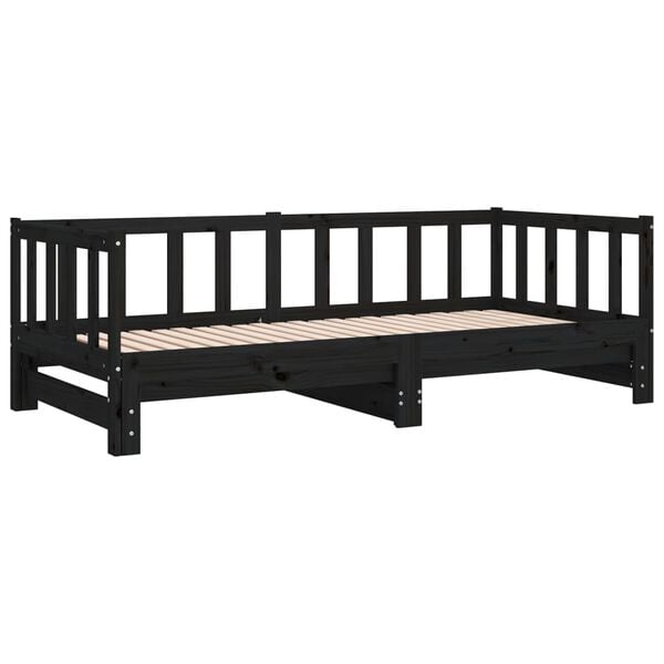 vidaXL Estrutura sof&aacute;-cama de puxar 2x(90x190) cm pinho maci&ccedil;o preto