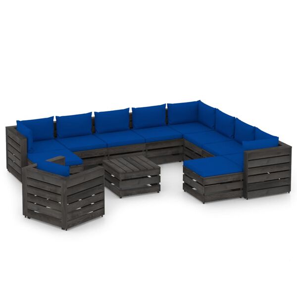 vidaXL 12pcs conj. lounge jardim + almofad&otilde;es madeira impreg. cinzento