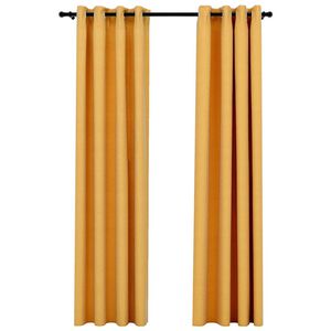 vidaXL Cortinas opacas aspeto linho c/ ilh&oacute;s 2 pcs 140x245 cm amarelo