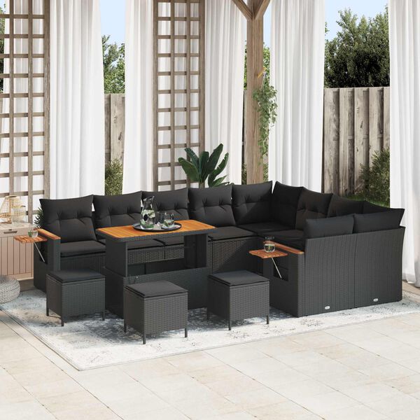 vidaXL Conjunto de Sof&aacute; de Jardim com almofada Preto Rattan Sint&eacute;tico