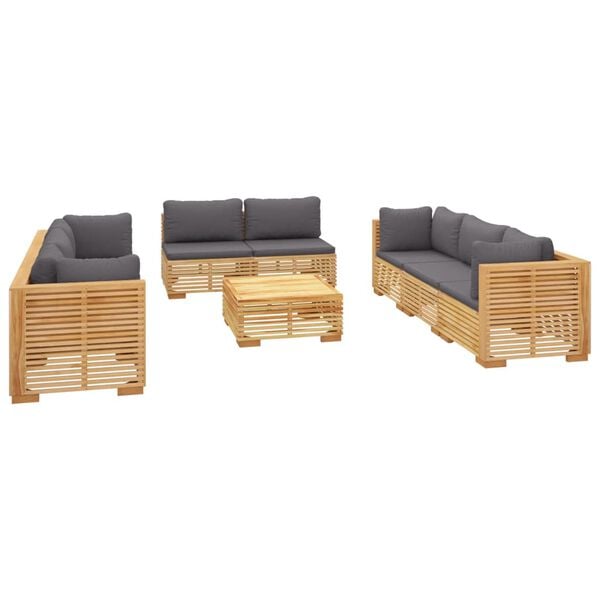 vidaXL 9 pcs conjunto lounge jardim c/ almofad&otilde;es madeira teca maci&ccedil;a