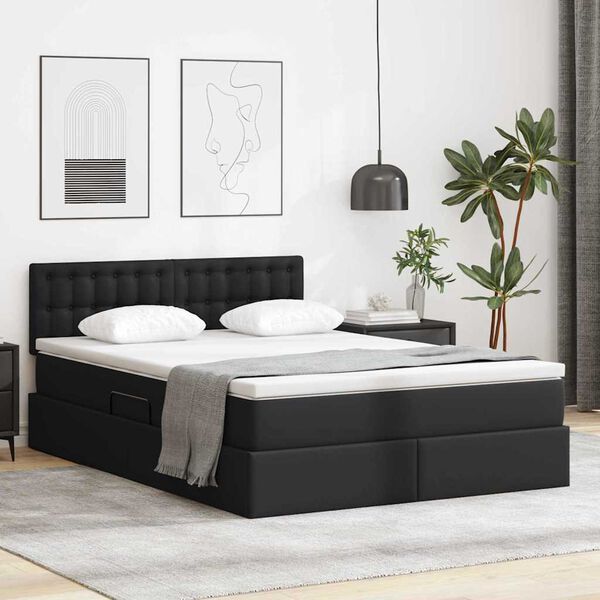 vidaXL Cama com arruma&ccedil;&atilde;o e colch&atilde;o Preto 140 x 190 cm Couro Sint&eacute;tico