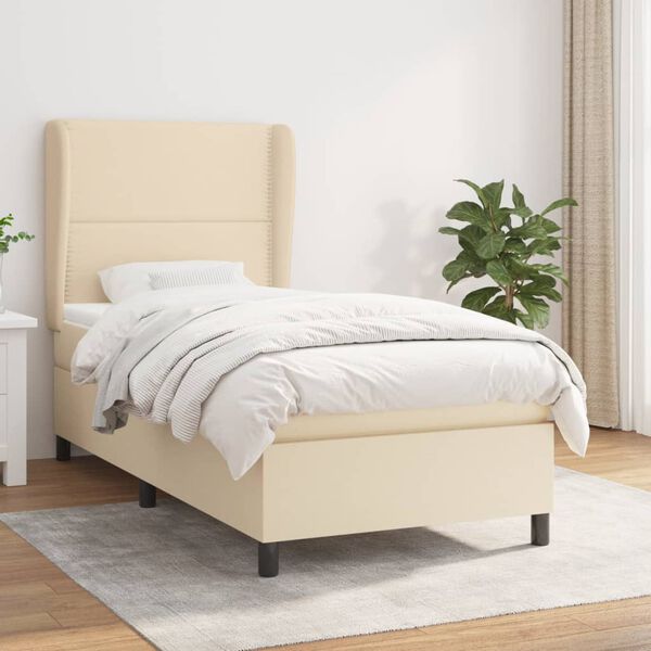 vidaXL Cama com molas/colch&atilde;o 90x200 cm tecido cor cr&egrave;me