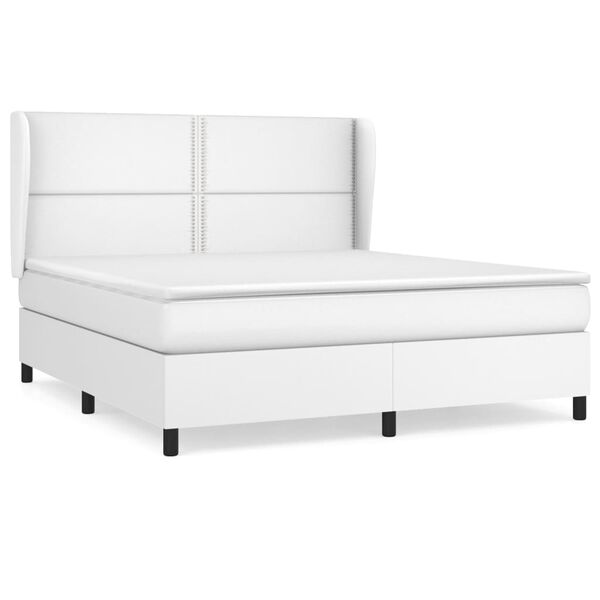 vidaXL Cama com molas/colchão 180x200 cm couro artificial branco