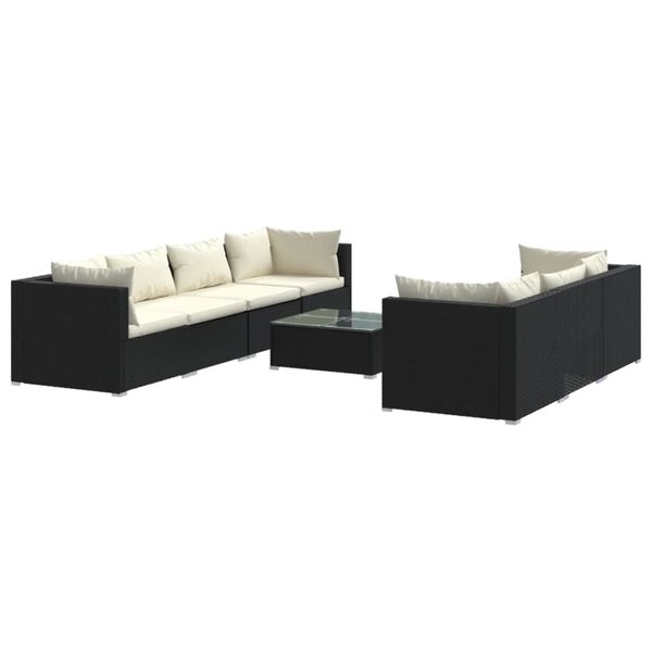 vidaXL 8 pcs conjunto lounge de jardim c/ almofad&otilde;es vime PE preto