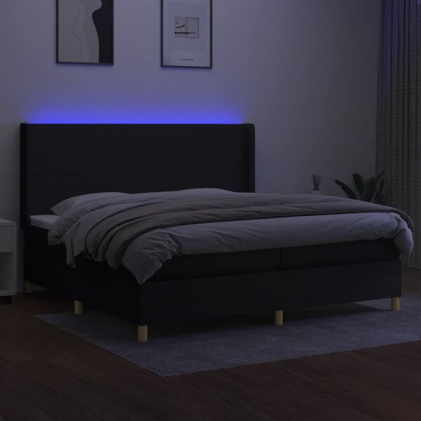 vidaXL Cama box spring c/ colch&atilde;o e LED 200x200 cm tecido preto