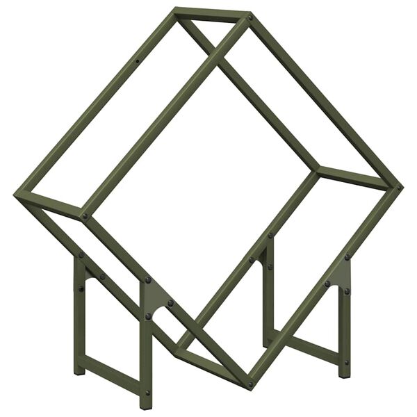 vidaXL Suporte para lenha a&ccedil;o laminado a frio verde azeitona