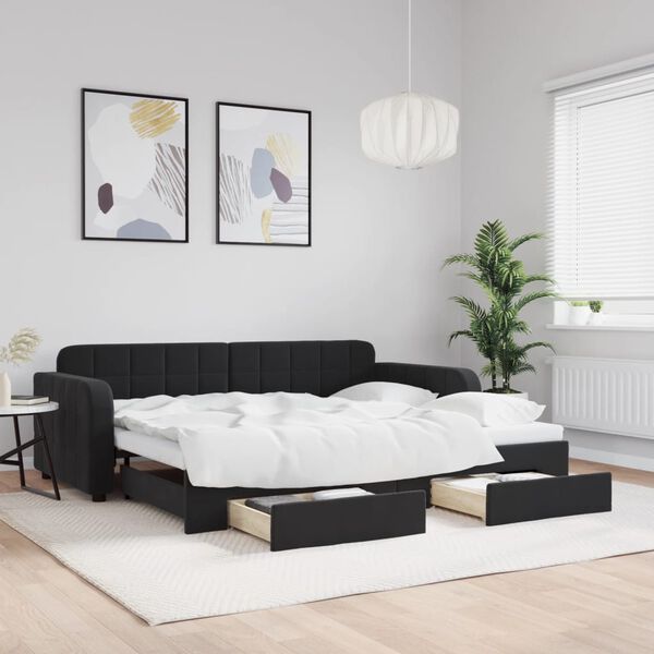 vidaXL Sofá-cama com gavetão e gavetas 90x190 cm veludo preto
