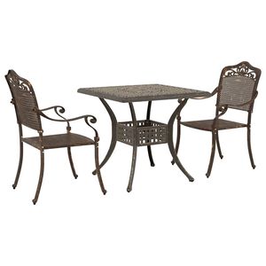 vidaXL Conjunto de Mesa de Jardim 3 pcs Bronze Alum&iacute;nio Fundido