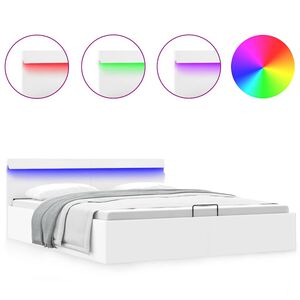 vidaXL Cama hidr&aacute;ulica c/ arruma&ccedil;&atilde;o LED 160x200cm couro artif. branco