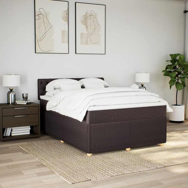 vidaXL Cama com molas/colch&atilde;o 140x190 cm tecido castanho-escuro