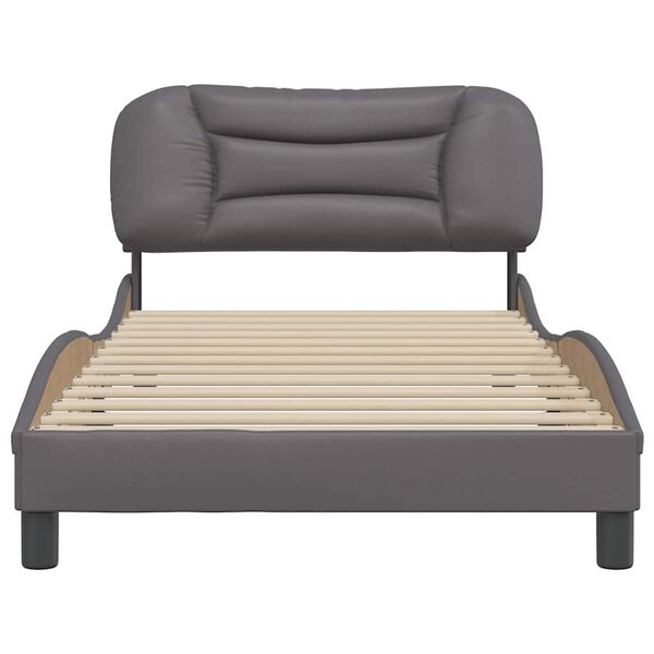 vidaXL Estrutura de cama sem colch&atilde;o Hvar 100x200cm couro artificial cinzento