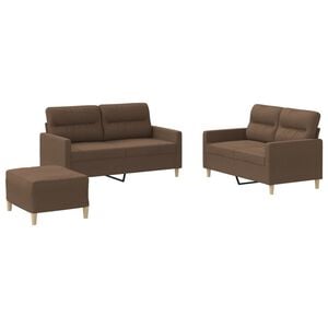 vidaXL 3 pcs conjunto de sof&aacute;s com almofad&otilde;es tecido castanho
