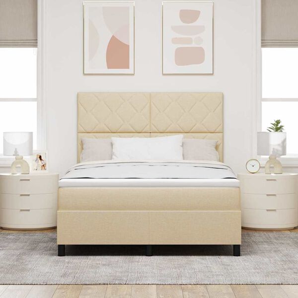 vidaXL Cama Box com colch&atilde;o com cabeceira Creme 160 x 200 cm tecido