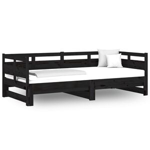 vidaXL Sof&aacute;-cama de puxar pinho maci&ccedil;o preto 2x(80x200) cm