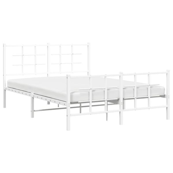 vidaXL Estrutura de cama com cabeceira e p&eacute;s 140x200 cm metal branco