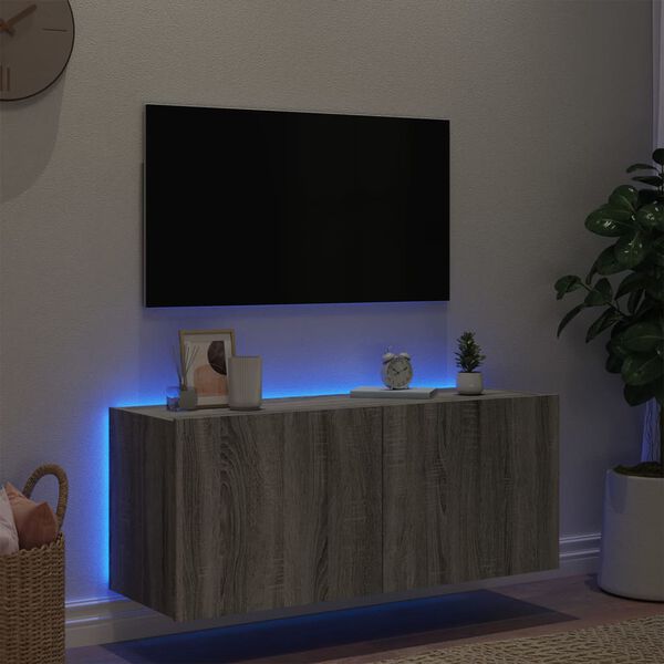 vidaXL M&oacute;vel de parede p/ TV c/ luzes LED 100x35x41 cm cinzento sonoma