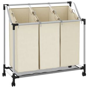 vidaXL Separador de roupa suja com 3 sacos a&ccedil;o creme