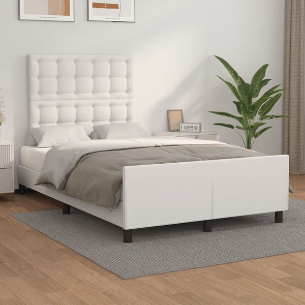 vidaXL Estrutura de cama sem colch&atilde;o 120x190cm couro do falso branco