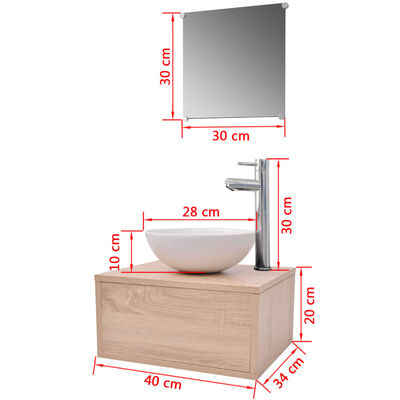 vidaXL Conjunto móveis casa de banho 4 pcs com bacia e torneira, bege