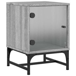 vidaXL Mesa de cabeceira c/ porta de vidro 35x37x50 cm cinzento sonoma