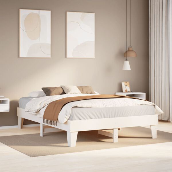 vidaXL Cama sem colch&atilde;o 160x200 cm madeira de pinho maci&ccedil;a branco