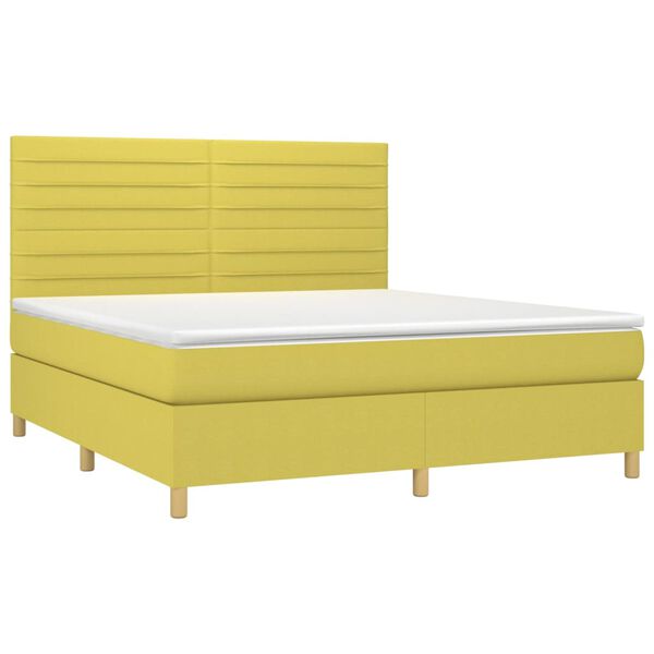 vidaXL Cama box spring c/ colch&atilde;o e LED 180x200 cm tecido verde
