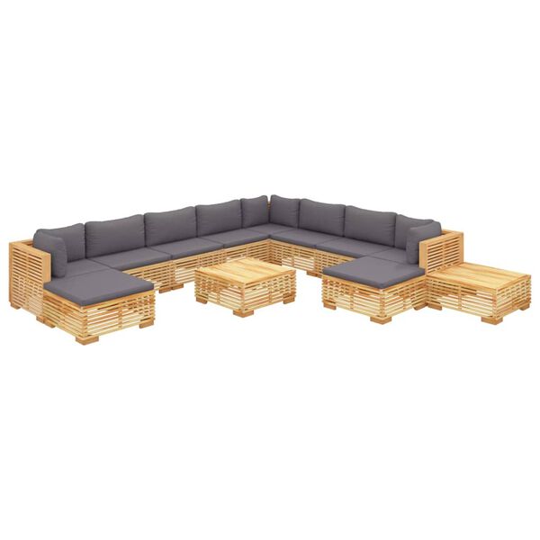 vidaXL 12 pcs conjunto lounge jardim c/ almofad&otilde;es madeira teca maci&ccedil;a