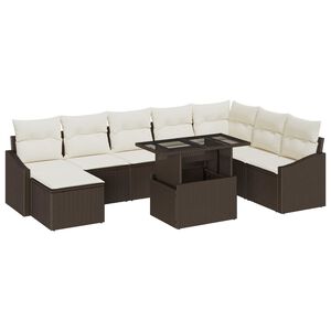 vidaXL Conjunto de Sof&aacute; de Jardim com almofada 9 pcs Marrom e Creme
