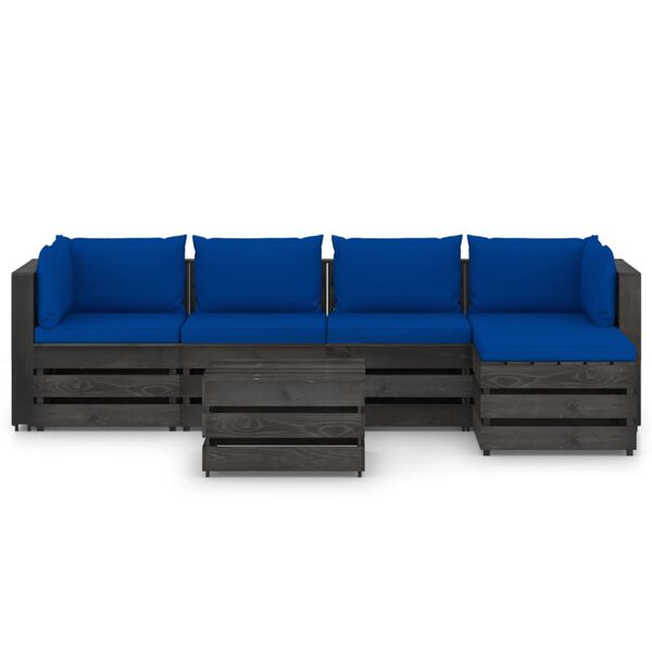 vidaXL 6 pcs conj. lounge jardim + almofad&otilde;es madeira impreg. cinzento