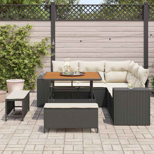 vidaXL Conjunto de Sof&aacute; de Jardim com almofada 8 pcs Preto vime PE