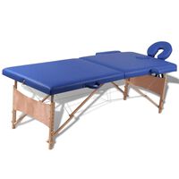 vidaXL Mesa massagem dobrável 2 zonas c/ estrutura de madeira azul