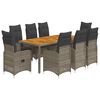 vidaXL 9 pcs conjunto bistr&ocirc; de jardim c/ almofad&otilde;es vime PE cinzento