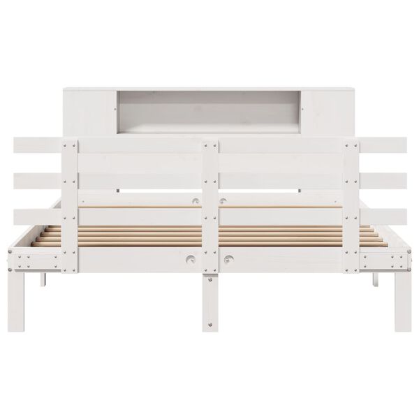 vidaXL Cama com estante sem colchão 150x200 cm pinho maciço branco