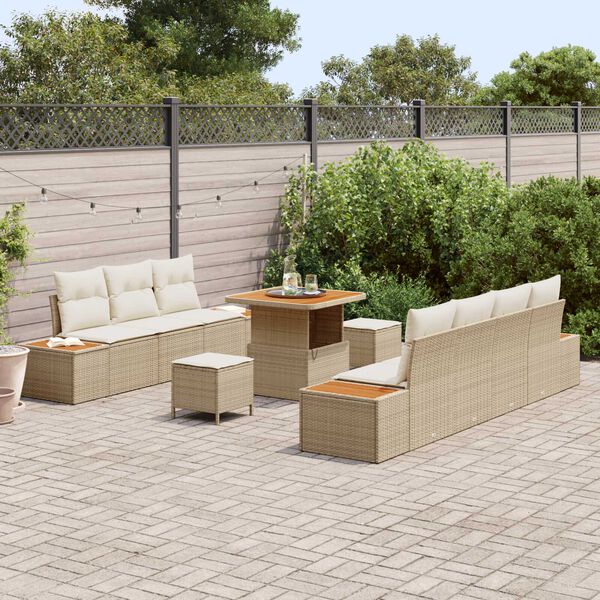 vidaXL Conjunto de Sof&aacute; de Jardim 10 pcs Bege Rattan Sint&eacute;tico