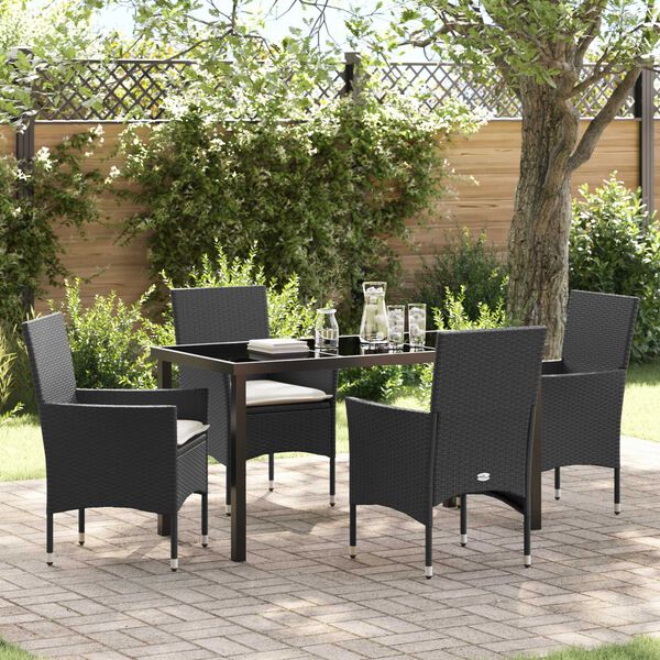 vidaXL Conjunto de Jantar para Jardim com almofada 5 pcs Preto vime PE