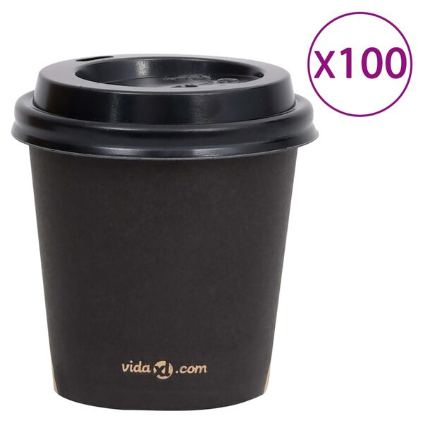 vidaXL Copos de caf&eacute; em papel com tampas 120 ml 100 pcs preto